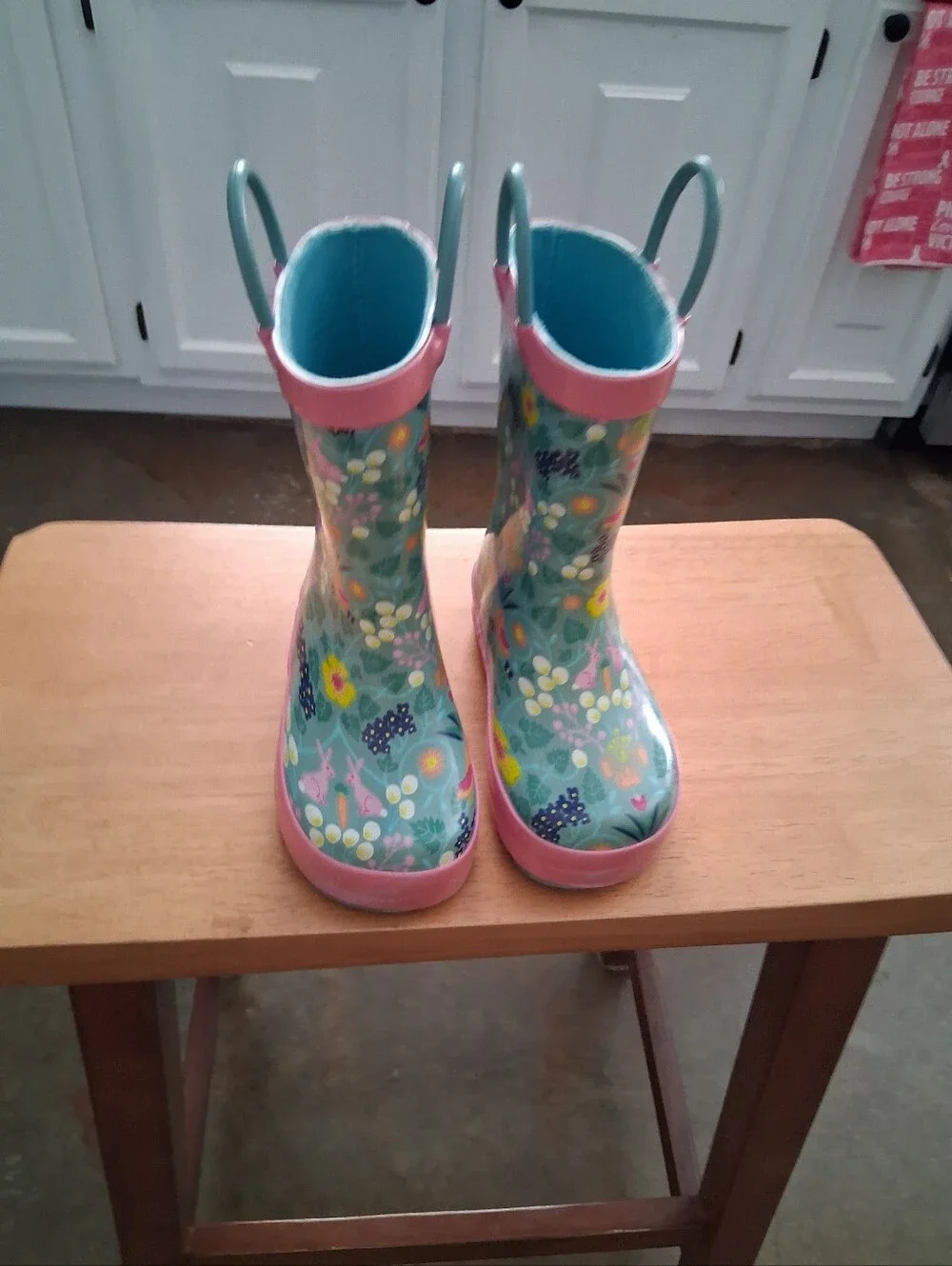 Landchief Kids Floral Rain Boots with Pink Trim